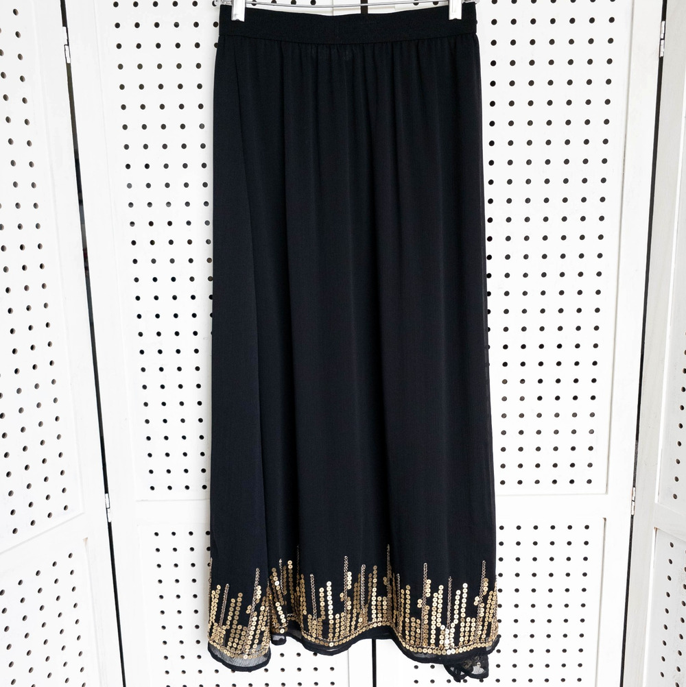 Peter Nygard Black Gold Sequins Maxi Skirt Womens SIZE S